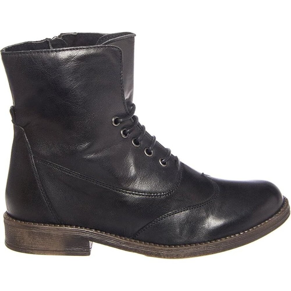 NEW Eric MIchael Women Riley Black Leather Lace Up Zipper Combat Dress Boot - Picture 2 of 5